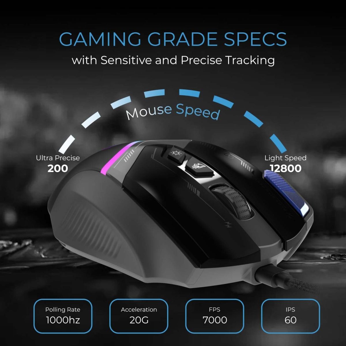 EvoFox Blaze Ultra Value 8 Button Programmable Gaming Mouse with 1000Hz Polling Rate | Gaming Grade DPI 200 to 12800 | Ultra-Responsive 7000fps | RGB Lights with Music sync Mode | Windows Software — 5