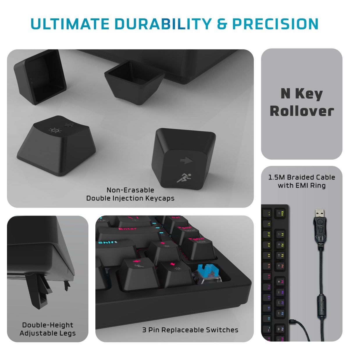 EvoFox Katana X2 TKL Mechanical Gaming Keyboard | 3‑Pin Replaceable Clicky Blue Switches, Dynamic Backlighting, All Keys Anti‑Ghosting, Volume Knob, Copilot, Xbox Gamebar, Screenshot & More (Black) — 6