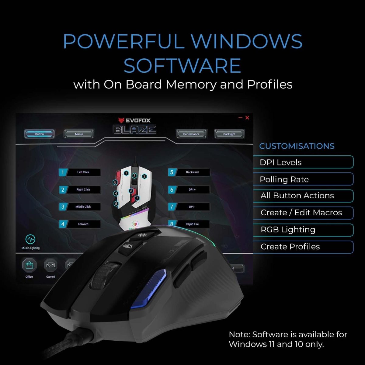 EvoFox Blaze Ultra Value 8 Button Programmable Gaming Mouse with 1000Hz Polling Rate | Gaming Grade DPI 200 to 12800 | Ultra-Responsive 7000fps | RGB Lights with Music sync Mode | Windows Software — 6