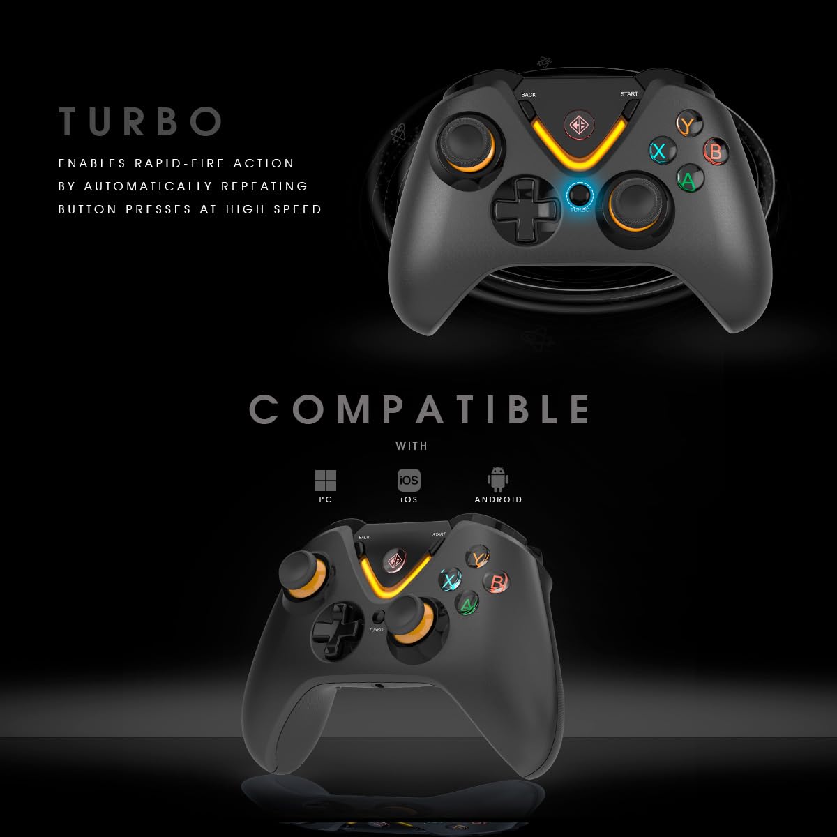 Cosmic Byte Ares Pro Wireless Gamepad for PC, Android, iOS – Tri-Mode (2.4GHz, Bluetooth, Wired), Hall Effect Joysticks & Triggers, 1000Hz Polling, Backlit Buttons, Turbo, Macro Button, 3.5mm Audio Port (Black) - Image 3