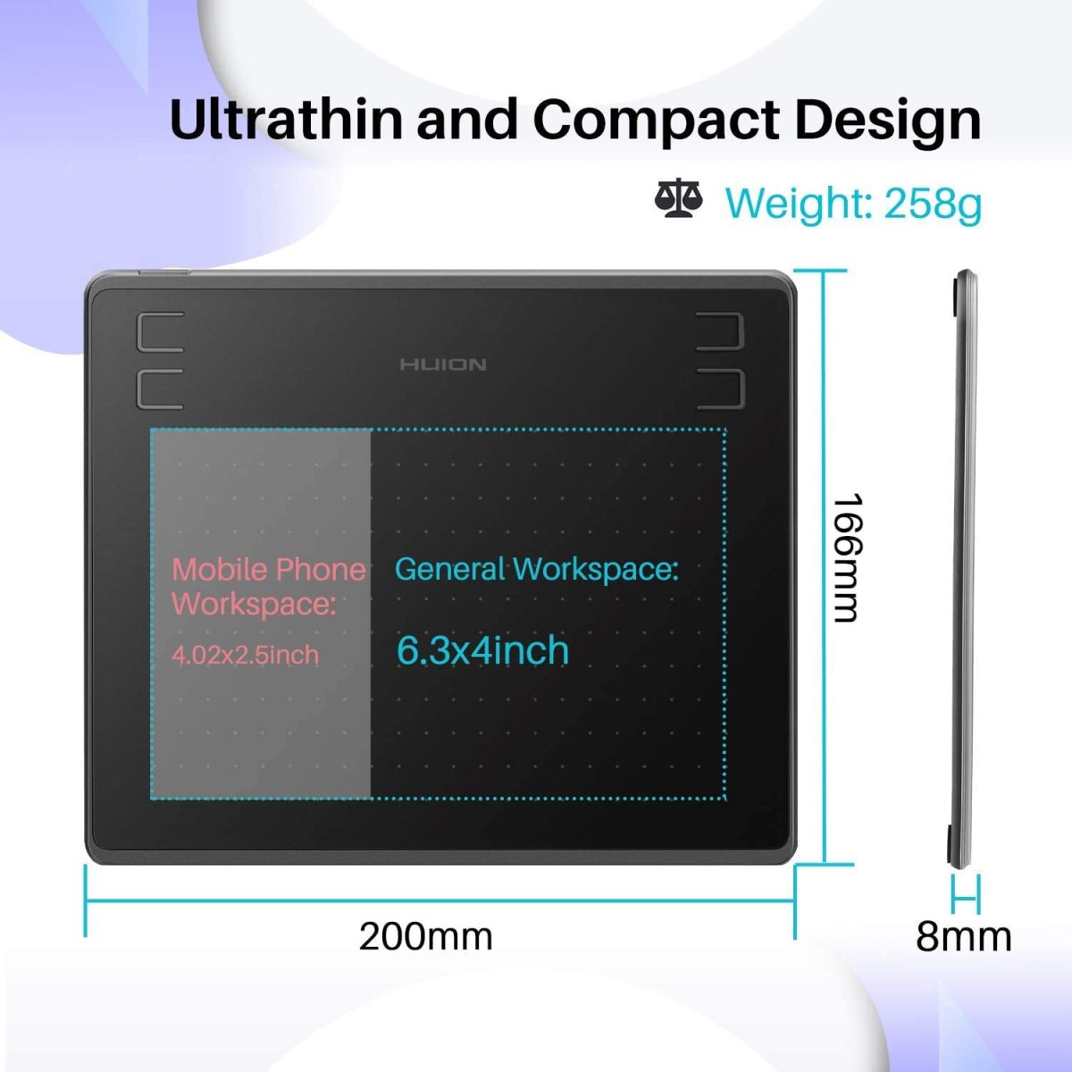 HUION HS64 Graphics Drawing Tablet Battery-Free Stylus Android Windows macOS with 6.3 x 4 inch Working Area Pen Tablet for Linux, Mac, Windows PC and Android (HS64, 6.3 x 4 inch), Black — 2