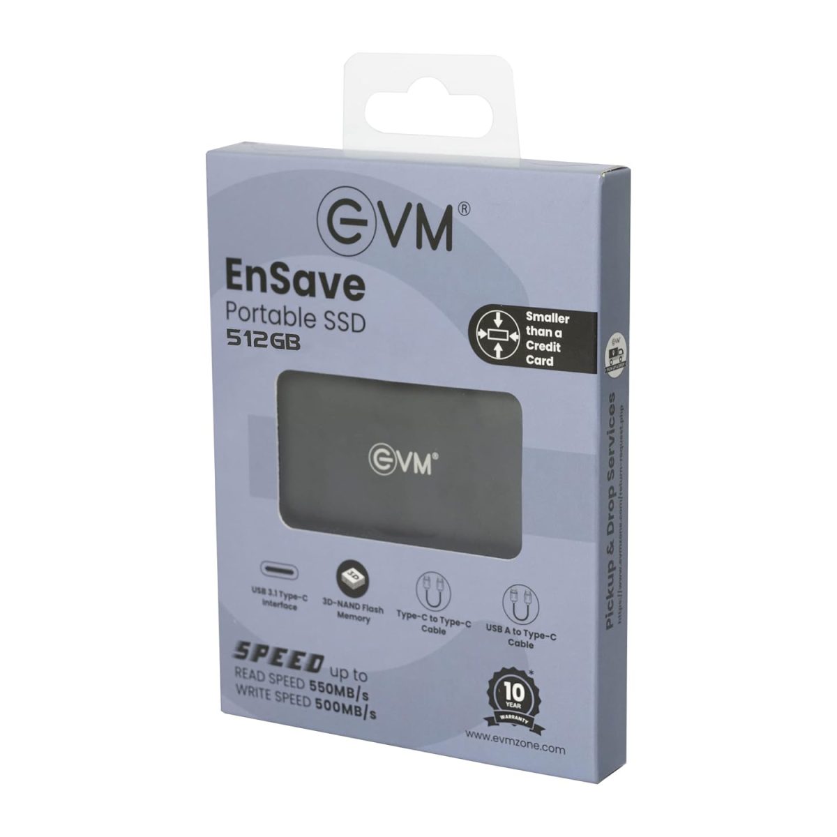 EVM EnSave External SSD 512GB - Smallest Portable SSD - 550 Mb/s Read & 500 Mb/s Write - USB 3.1 Gen 2 Type C - 10 Years Warranty (EPSSD/512GB) — 6