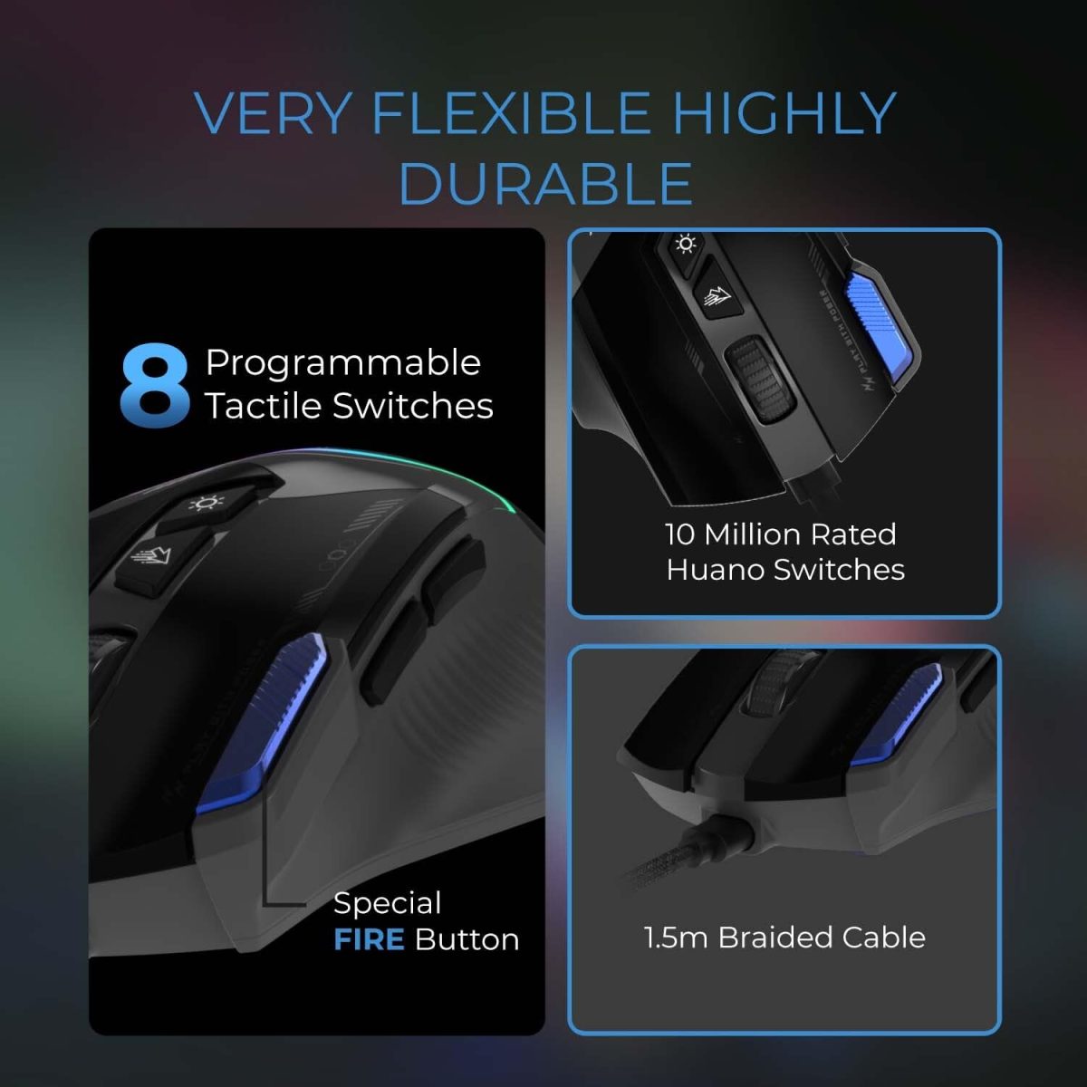 EvoFox Blaze Ultra Value 8 Button Programmable Gaming Mouse with 1000Hz Polling Rate | Gaming Grade DPI 200 to 12800 | Ultra-Responsive 7000fps | RGB Lights with Music sync Mode | Windows Software — 2