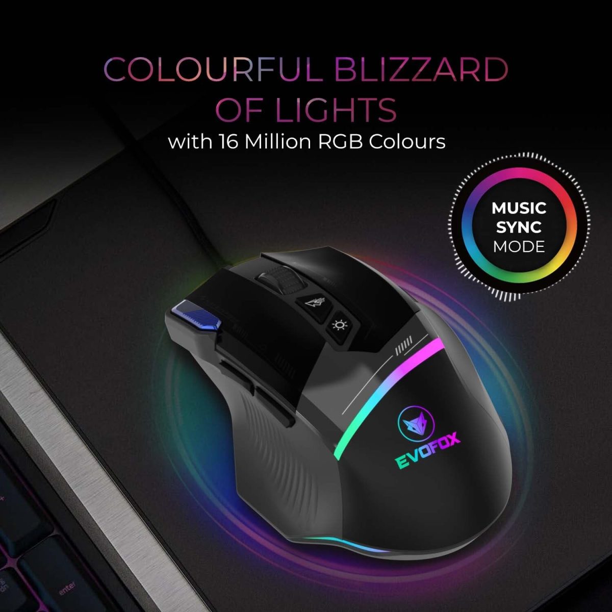 EvoFox Blaze Ultra Value 8 Button Programmable Gaming Mouse with 1000Hz Polling Rate | Gaming Grade DPI 200 to 12800 | Ultra-Responsive 7000fps | RGB Lights with Music sync Mode | Windows Software — 3