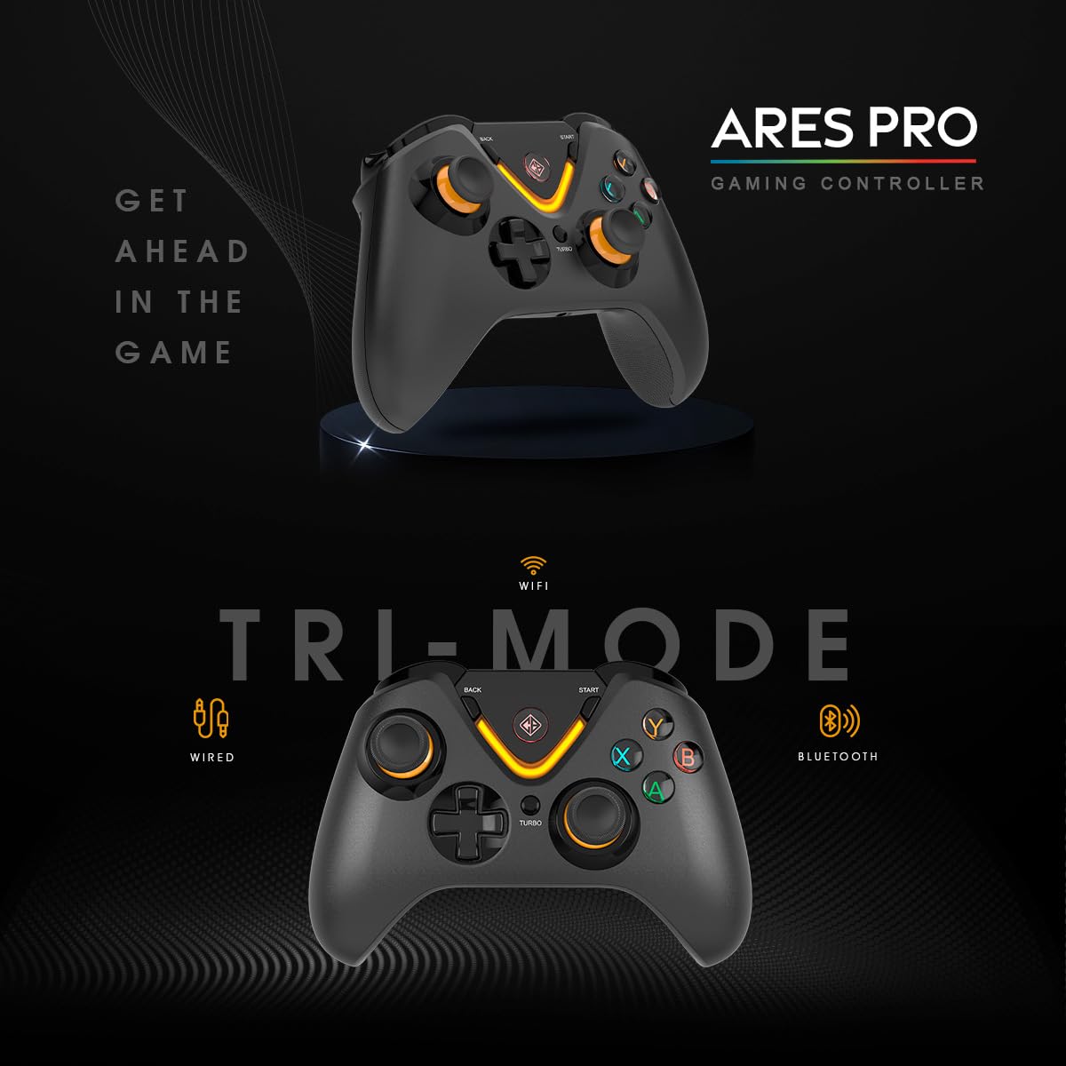 Cosmic Byte Ares Pro Wireless Gamepad for PC, Android, iOS – Tri-Mode (2.4GHz, Bluetooth, Wired), Hall Effect Joysticks & Triggers, 1000Hz Polling, Backlit Buttons, Turbo, Macro Button, 3.5mm Audio Port (Black) - Image 6