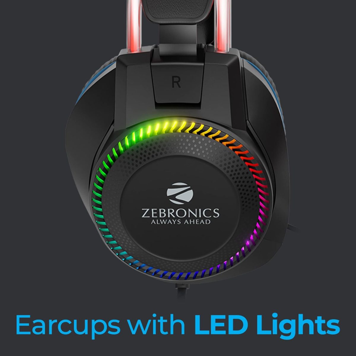 Zebronics Jet PRO Premium Wired Gaming On Ear Headphone with LED for Headband + earcups, 40mm Neodymium Drivers, 2 Meter Braided Cable, with mic, Suspension Design, 3.5mm + USB Connector (Black, Blue) — 3