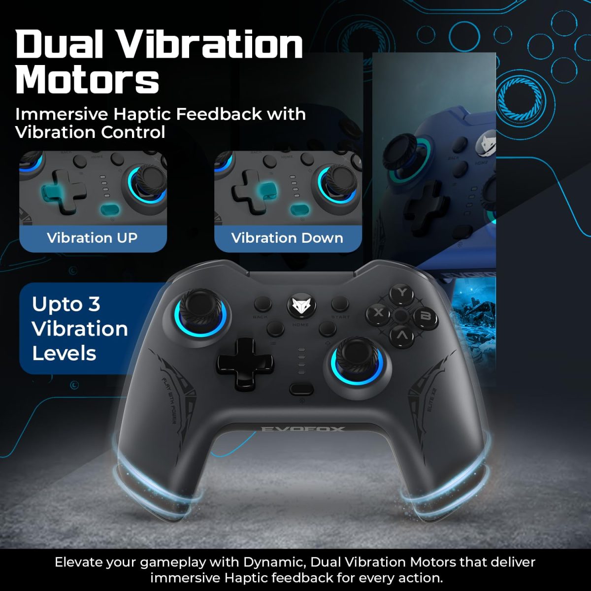 EvoFox Elite X2 Wireless Gaming Controller For PC with 1000Hz Polling Rate, Dual-Mode (2.4G & Type C), Hallsense™ Magnetic Hall 3D Joysticks & Triggers, EZ Click Macros, Dual Vibration Motors(Grey) — 8
