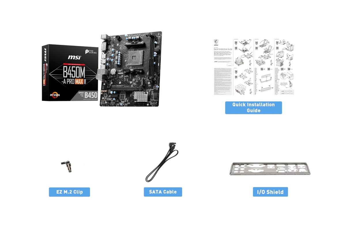 MSI B450M-A PRO MAX II Motherboard, Micro-ATX, AM4 DDR4 USB 3.2 Gen 1 HDMI — 7
