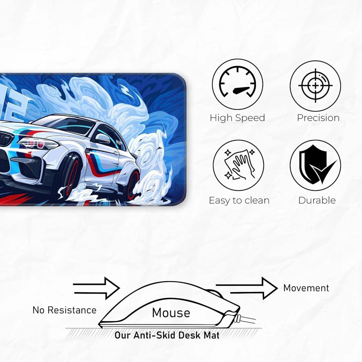Skiditos BMW Gaming Mouse Pad 60X30CM - Extended Large with Stitched Edges, Non-Slip Rubber Base, Perfect for Setup, PC & Gaming Accessories - Long DeskPad — 7