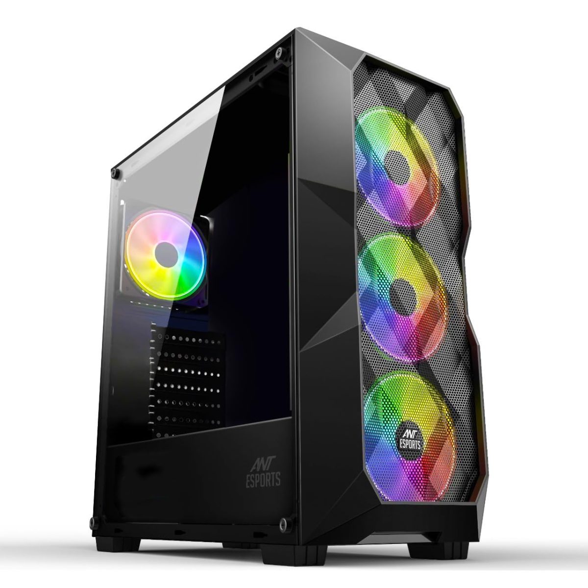 Ant Esports ICE- 300 Mesh Mid-Tower Computer Case/Gaming Cabinet - Black | Support ATX, Micro-ATX, Mini-ITX | Pre-Installed 3 Front Fans and 1 Rear Fan