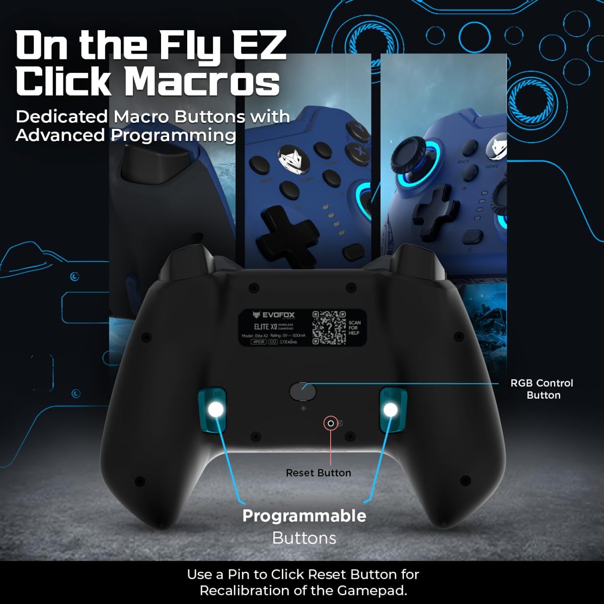 EvoFox Elite X2 Wireless Gaming Controller For PC with 1000Hz Polling Rate, Dual-Mode (2.4G & Type C), Hallsense™ Magnetic Hall 3D Joysticks & Triggers, EZ Click Macros, Dual Vibration Motors(Grey) — 2
