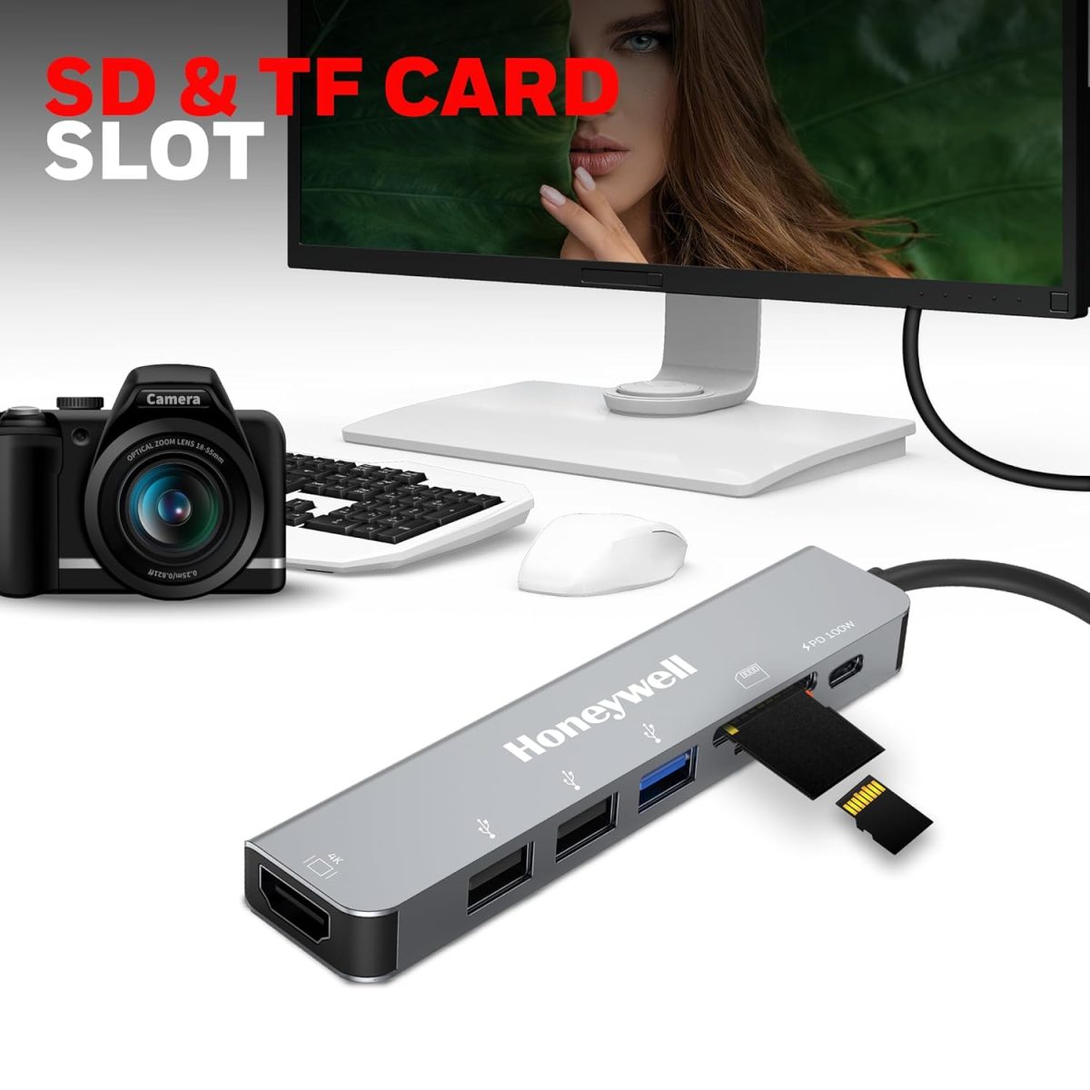 Honeywell 7-in-1 TypeC Docking Station with 4K HDMI,1xUSB 3.0, 2xUSB 2.0 & TypeC 3.0 PD 100W Charging Port, SD & Micro SD Slot,for All Type C Devices- MacBook,Laptop, Thunderbolt 3,PC,3 Years Warranty — 3