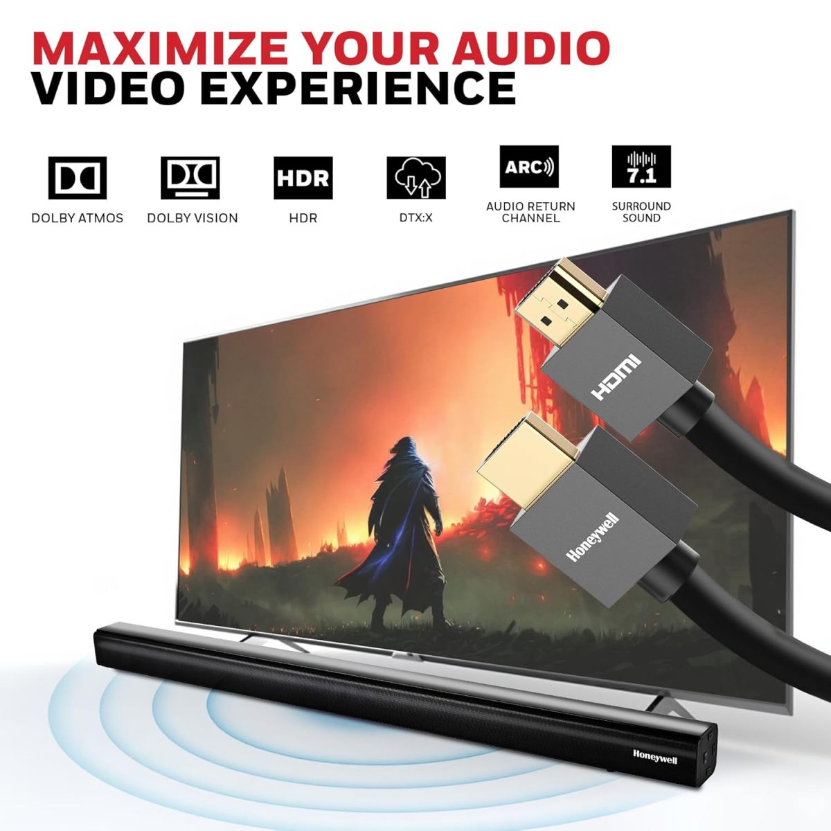 Honeywell HDMI Cable v2.0 with Ethernet, 3D/4K@60Hz Ultra HD Resolution, 2 Mtr, 18 GBPS Transmission Speed, High-Speed, Compatible with all HDMI Devices Laptop Desktop TV Set-top Box Gaming Console — 5