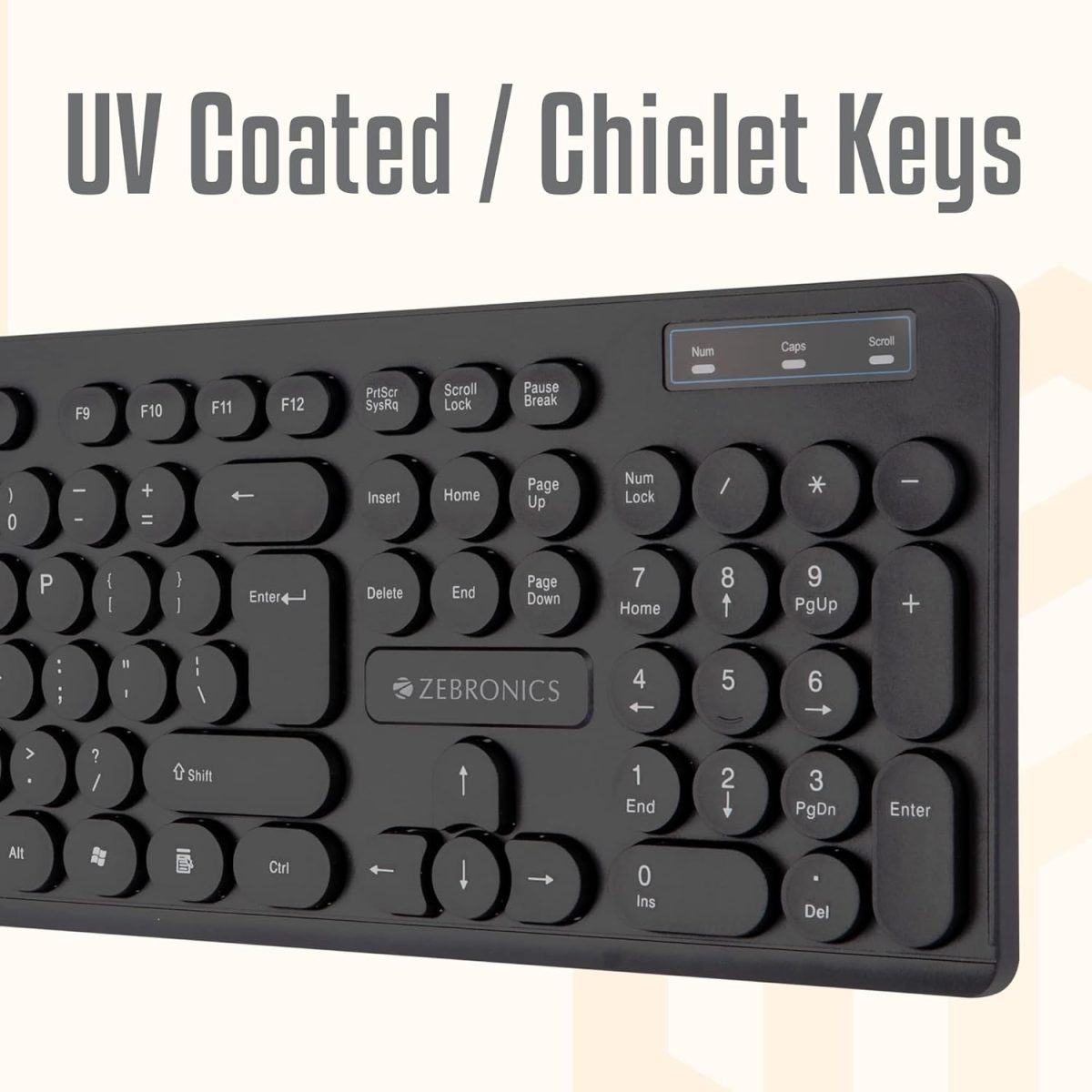 Zebronics K24 Wired USB Keyboard, 104 Keys, Long Life 8 Million Keystrokes, Silent & Comfortable Use, Slim Design, Retractable Stand, 1.5 Meter Textured Cable, UV Coated keycaps — 4