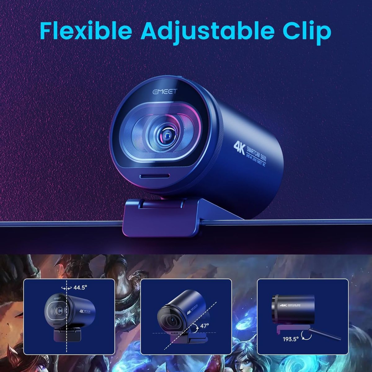 eMeet S600 4K Webcam for Streaming - Sony 1/2.5'' Sensor, PDAF Autofocus, 1080P@60FPS, 2 Noise Reduction Mics, Built-in Privacy Cover, 40°-73° FOV, Streaming Camera for Live Commerce/Gaming/Beauty — 2