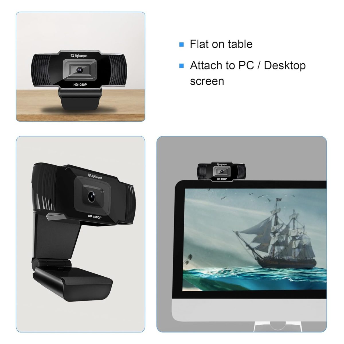 BigPassport 1080P/30FPS Ultra HD Webcam with Mic | 5P Lens USB Camera for Laptop, Desktop, PC | Face Detection, Skype, Zoom, Online Meetings, Classes – Pro-Live N3 — 3