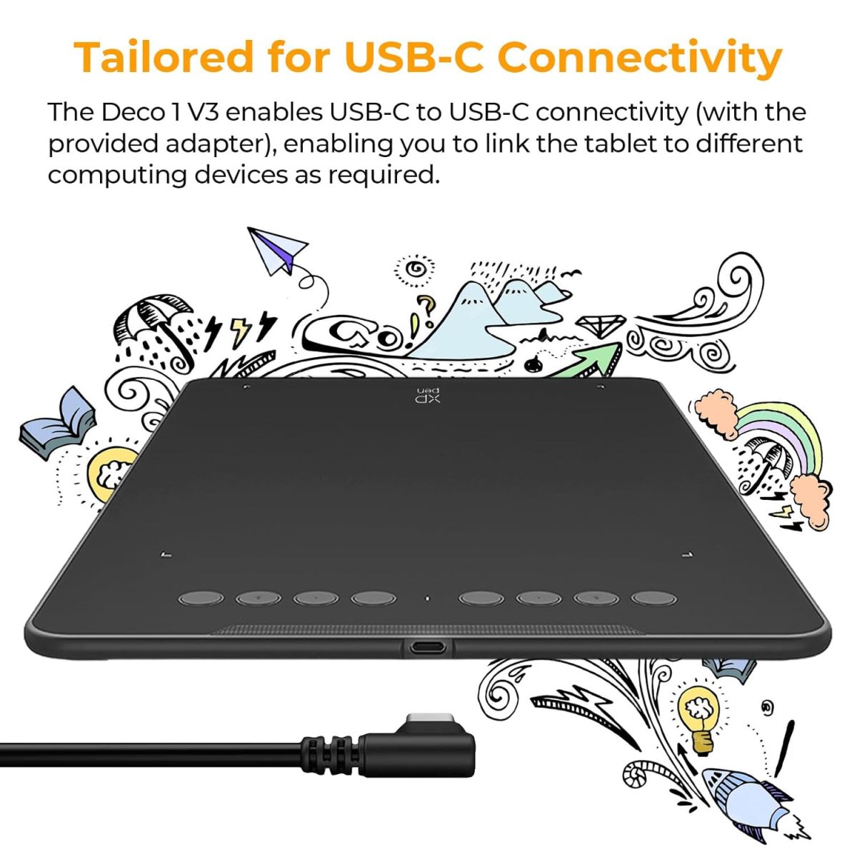 XP-Pen Deco01 V2 Digital Graphics Drawing Pen Tablet (10"(25cm) x 6.25"(15.8cm), 8192 Levels of Pressure Sensitivity, Battery-Free Passive Stylus, Black) — 9