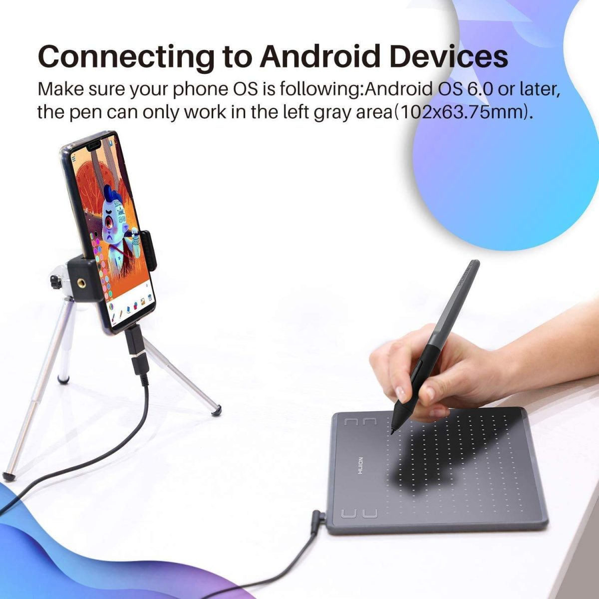 HUION HS64 Graphics Drawing Tablet Battery-Free Stylus Android Windows macOS with 6.3 x 4 inch Working Area Pen Tablet for Linux, Mac, Windows PC and Android (HS64, 6.3 x 4 inch), Black — 5