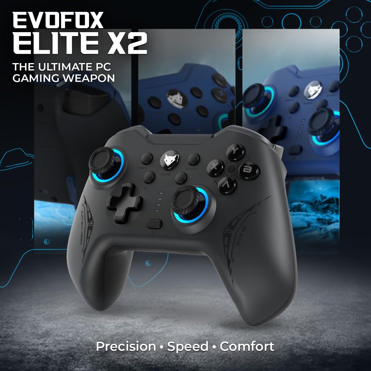 EvoFox Elite X2 Wireless Gaming Controller For PC with 1000Hz Polling Rate, Dual-Mode (2.4G & Type C), Hallsense™ Magnetic Hall 3D Joysticks & Triggers, EZ Click Macros, Dual Vibration Motors(Grey) — 6