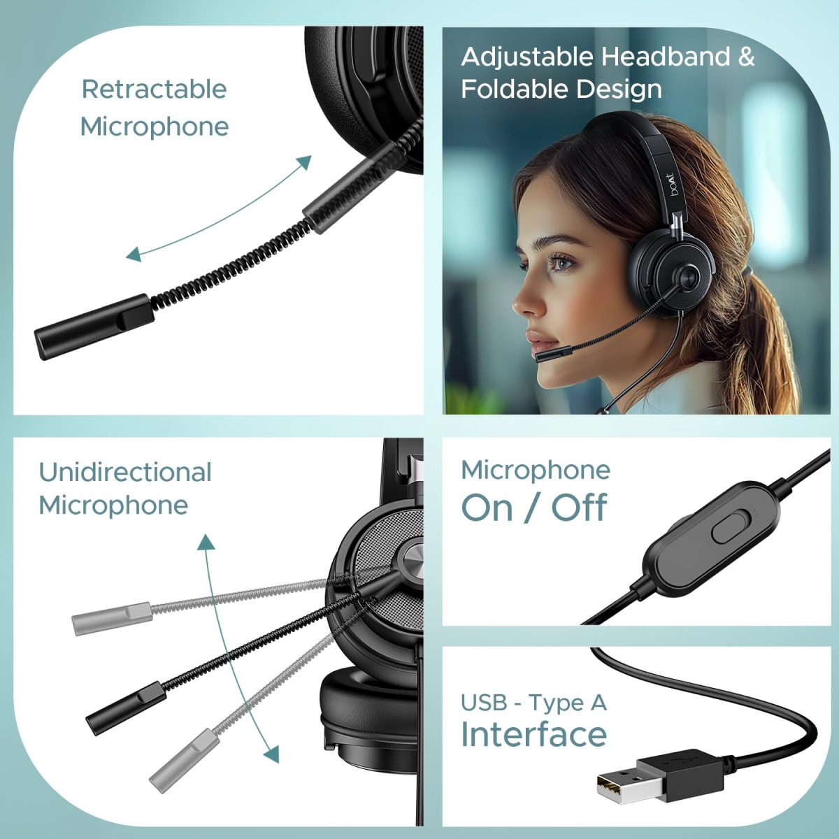 boAt Bassheads 900 Pro Wired Headphones with 40Mm Drivers, Lightweight Foldable Design, Over Ear, Remote Control, Unidirectional Retractable Mic, Adjustable Headband & USB Type-A Compatibility(Black) — 6
