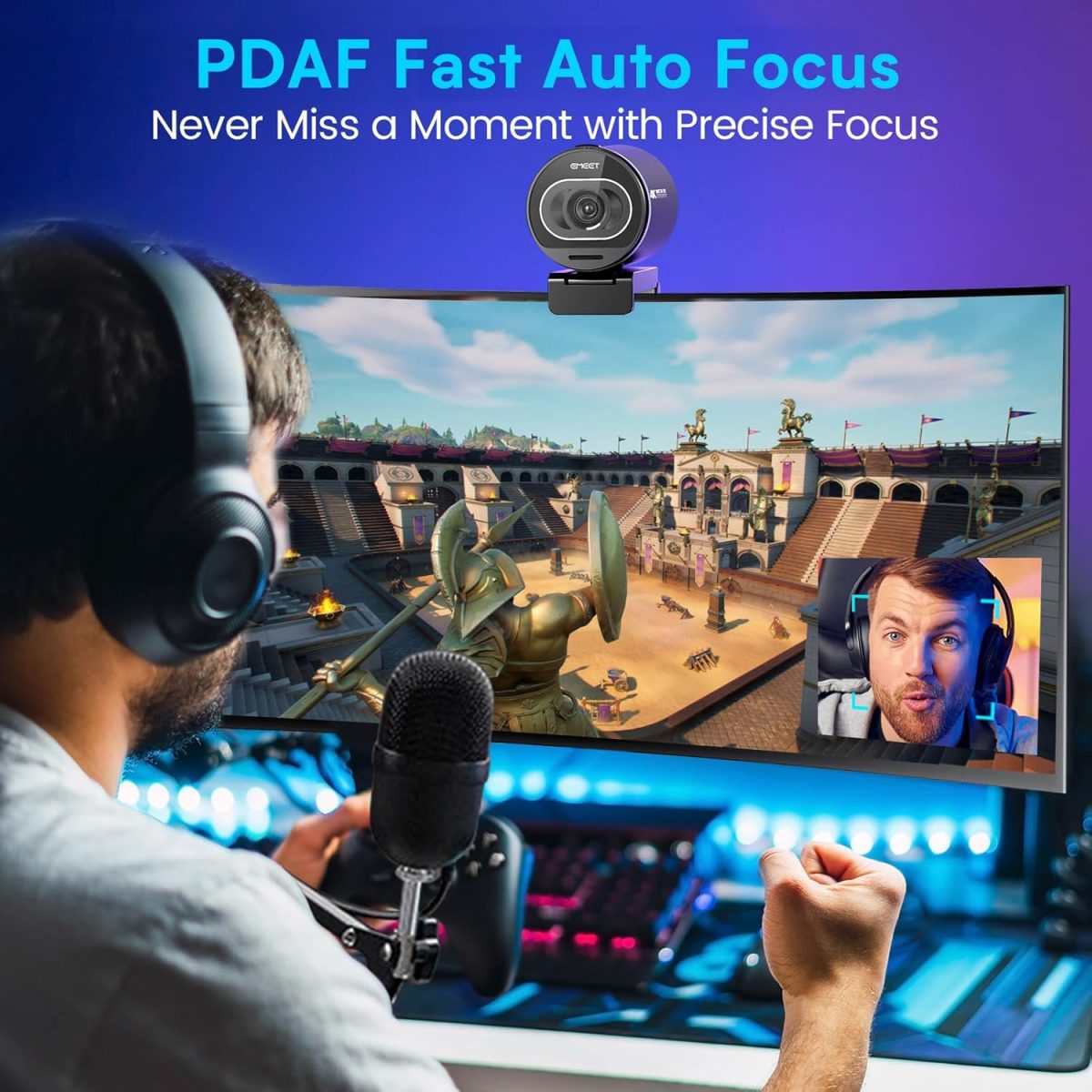 eMeet S600 4K Webcam for Streaming - Sony 1/2.5'' Sensor, PDAF Autofocus, 1080P@60FPS, 2 Noise Reduction Mics, Built-in Privacy Cover, 40°-73° FOV, Streaming Camera for Live Commerce/Gaming/Beauty — 7