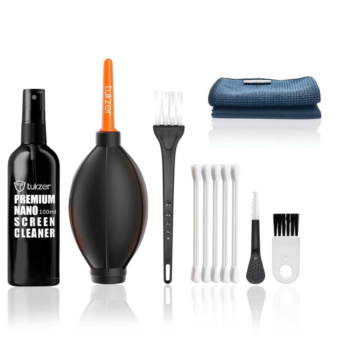 Tukzer Professional 8in1 Cleaning Kit for Laptop Tablet Smartphone Camera Airpod (100mlCleaning Solution AirBlower CottonSwabs Suede Plush Microfiber Cloth Antistatic Cleaning Bristle Universal Brush) — 5