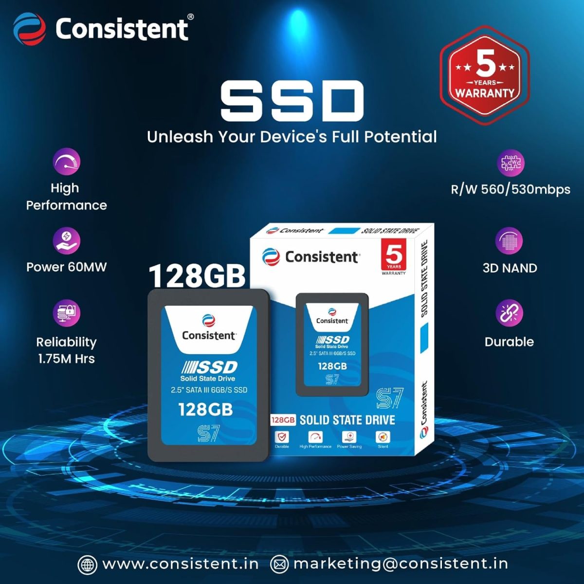 Consistent SSD 128GB 2.5 Inch SATA Internal SSD - Read: 550MB/s & Write: 500MB/s - Solid-State Drive 5 Year Warranty (128, GB) — 3