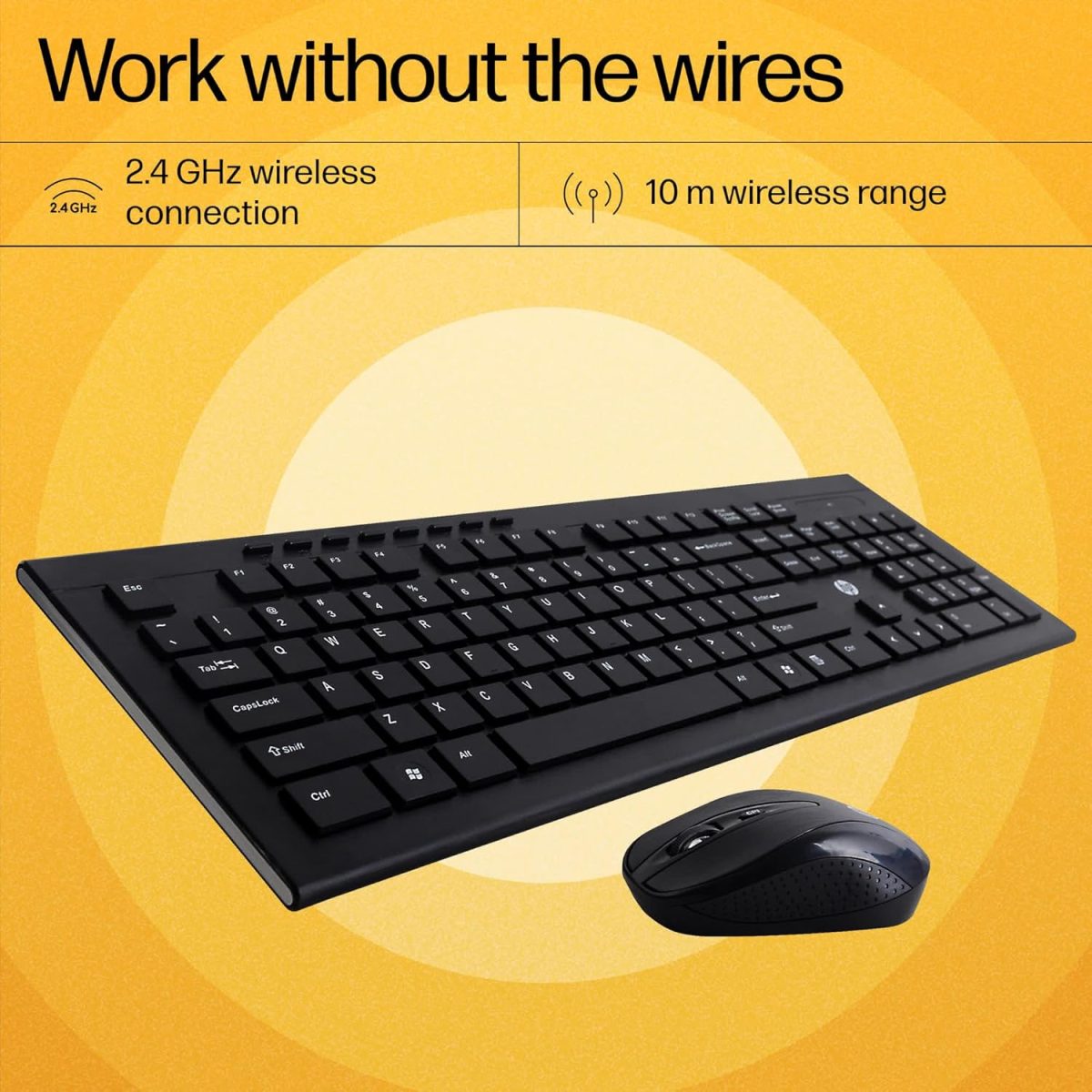 HP USB Wireless/Cordless Spill Resistance Keyboard and Mouse Combo/2.4G Wireless Technology with 10m Working Range (4SC12PA), Black — 3