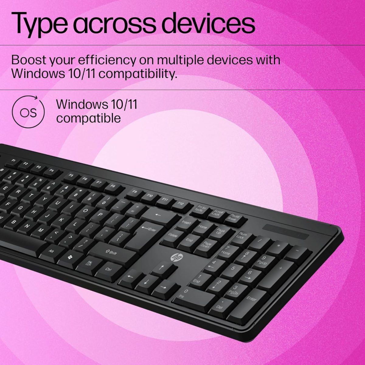 HP K160 Wireless Keyboard/Quick Comfy accurate/12 Fn Shortcut Keys/Plug and Play USB/ 3 Years Warranty, Black — 2