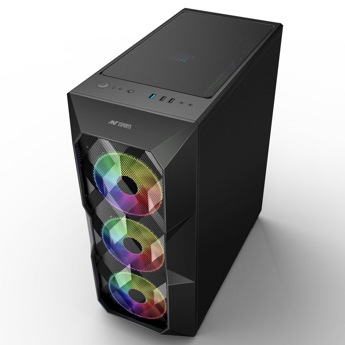 Ant Esports ICE- 300 Mesh Mid-Tower Computer Case/Gaming Cabinet - Black | Support ATX, Micro-ATX, Mini-ITX | Pre-Installed 3 Front Fans and 1 Rear Fan — 12