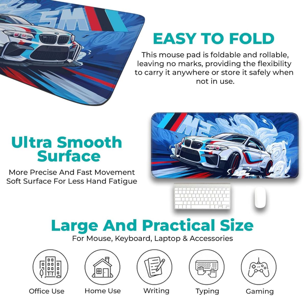 Skiditos BMW Gaming Mouse Pad 60X30CM - Extended Large with Stitched Edges, Non-Slip Rubber Base, Perfect for Setup, PC & Gaming Accessories - Long DeskPad — 5