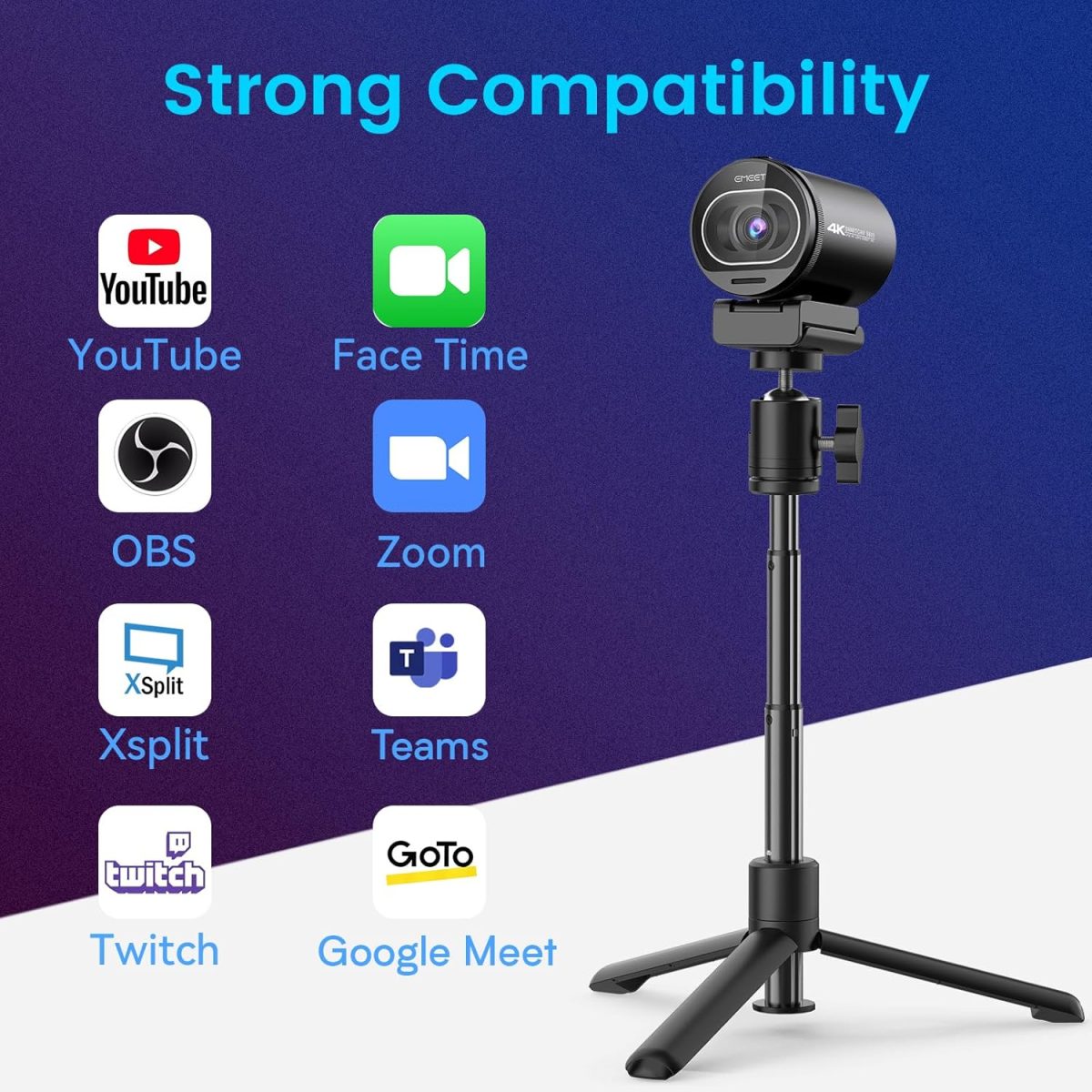 eMeet S600 4K Webcam for Streaming - Sony 1/2.5'' Sensor, PDAF Autofocus, 1080P@60FPS, 2 Noise Reduction Mics, Built-in Privacy Cover, 40°-73° FOV, Streaming Camera for Live Commerce/Gaming/Beauty — 9