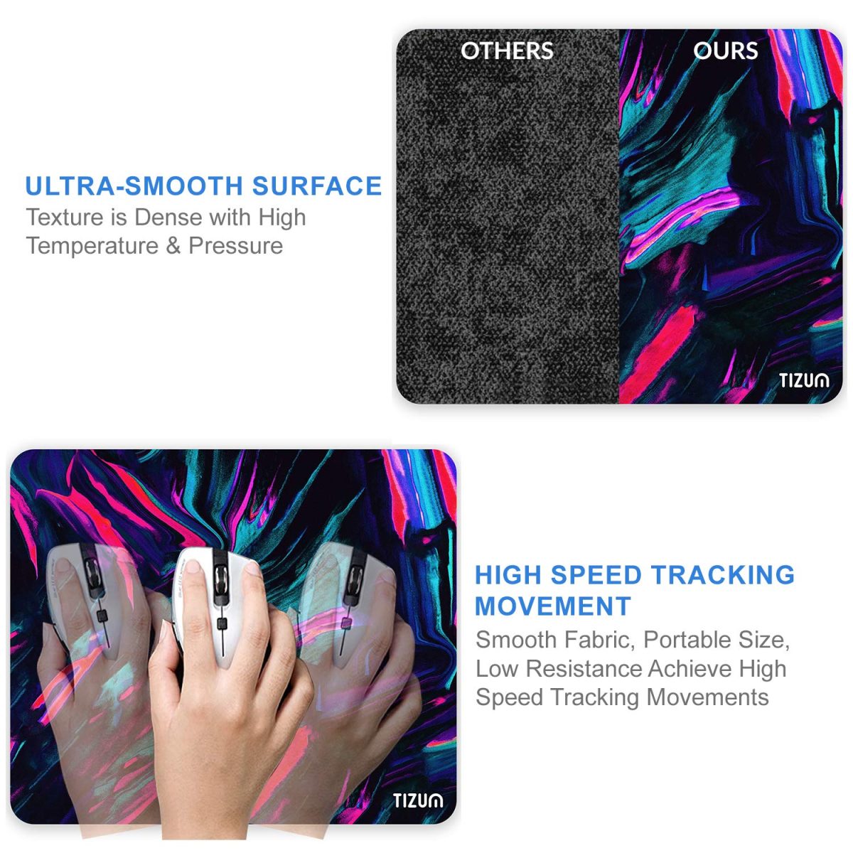 Tizum Mouse Pad Computer Mouse Mat with Anti-Slip Rubber Base & Smooth Mouse Control with Spill-Resistant Surface for Laptop, Notebook, MacBook Pro, Gaming Computer (9.4*7.9 Inches), Beta (Multicolor) — 5