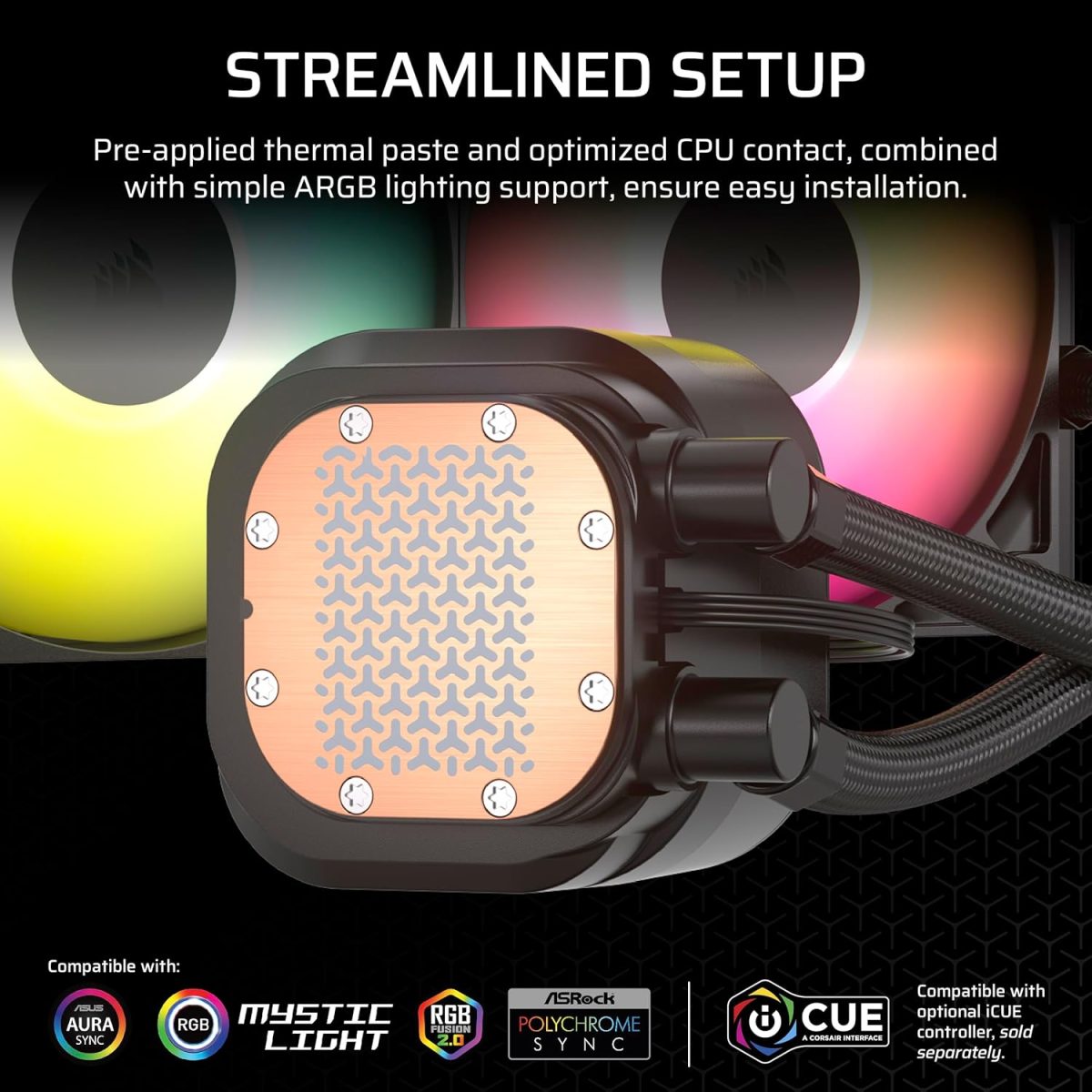CORSAIR Nautilus 240 RS ARGB Liquid CPU Cooler – RS120 ARGB Fans – Fits Intel® LGA 1851, AMD® AM5/AM4 – Simple Daisy-Chain Connections - Direct Motherboard Connection - Black — 4