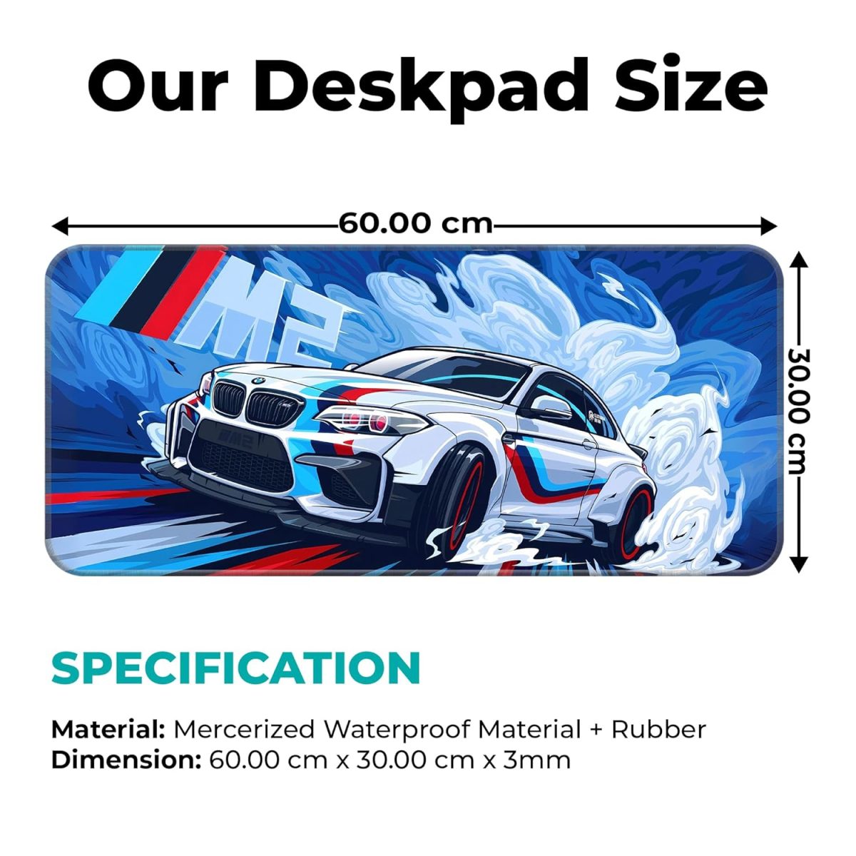 Skiditos BMW Gaming Mouse Pad 60X30CM - Extended Large with Stitched Edges, Non-Slip Rubber Base, Perfect for Setup, PC & Gaming Accessories - Long DeskPad — 6