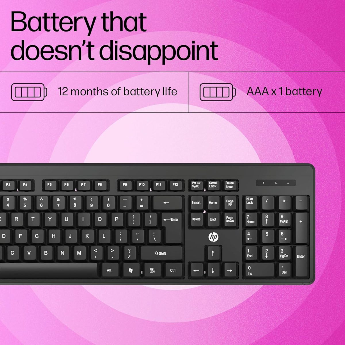 HP K160 Wireless Keyboard/Quick Comfy accurate/12 Fn Shortcut Keys/Plug and Play USB/ 3 Years Warranty, Black — 5