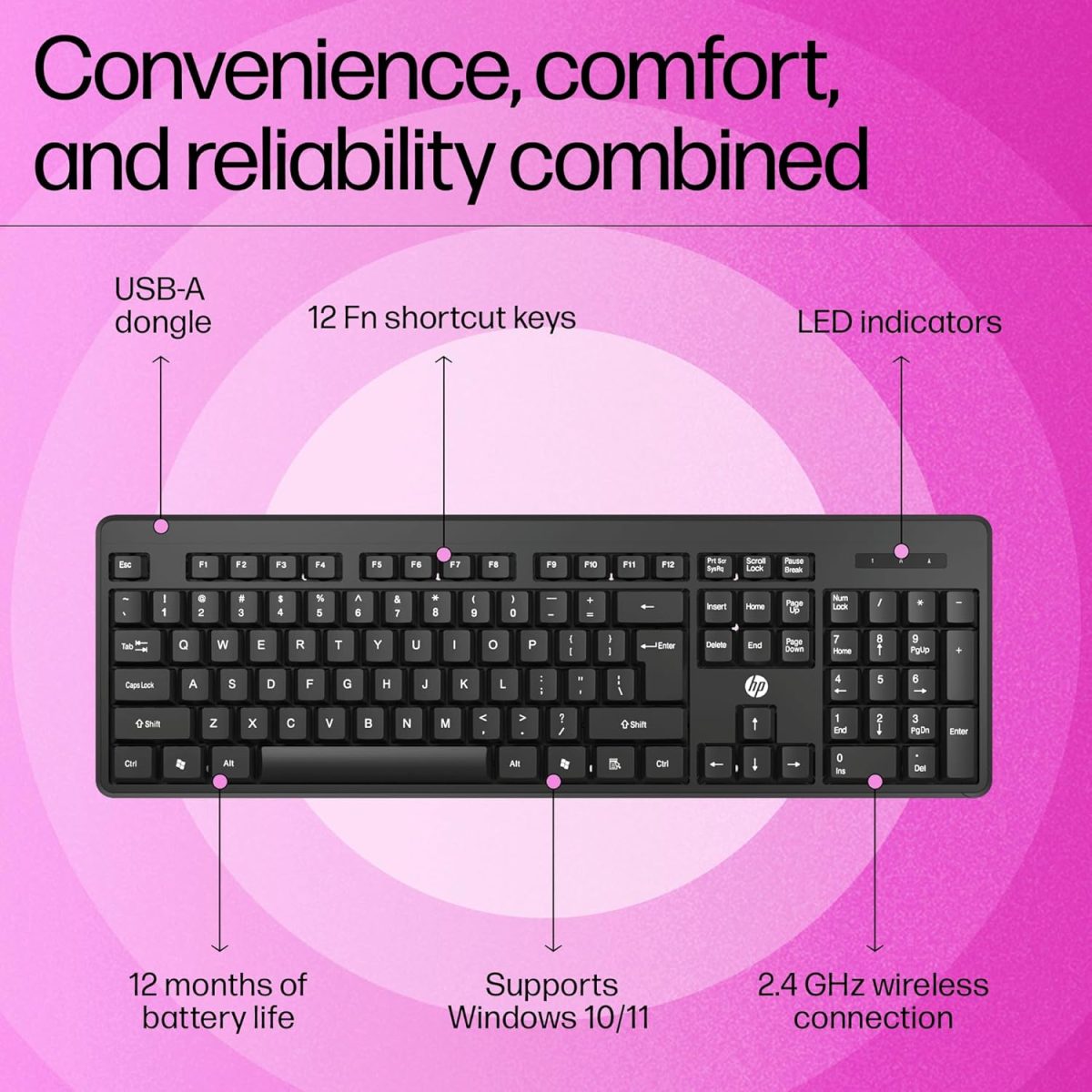 HP K160 Wireless Keyboard/Quick Comfy accurate/12 Fn Shortcut Keys/Plug and Play USB/ 3 Years Warranty, Black — 7