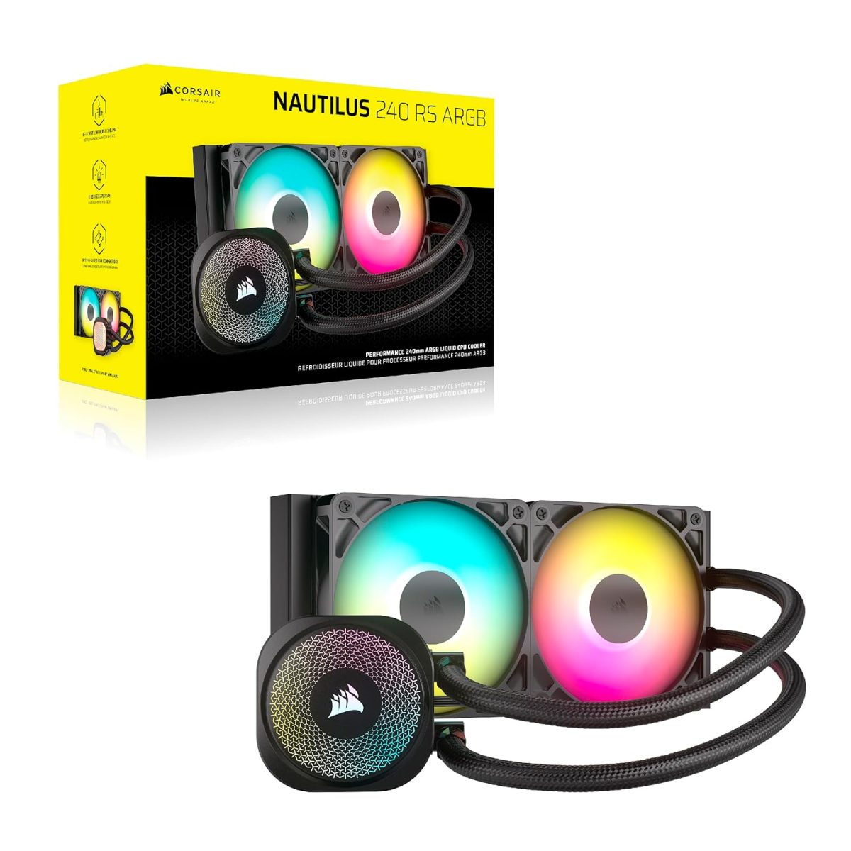 CORSAIR Nautilus 240 RS ARGB Liquid CPU Cooler – RS120 ARGB Fans – Fits Intel® LGA 1851, AMD® AM5/AM4 – Simple Daisy-Chain Connections - Direct Motherboard Connection - Black — 7