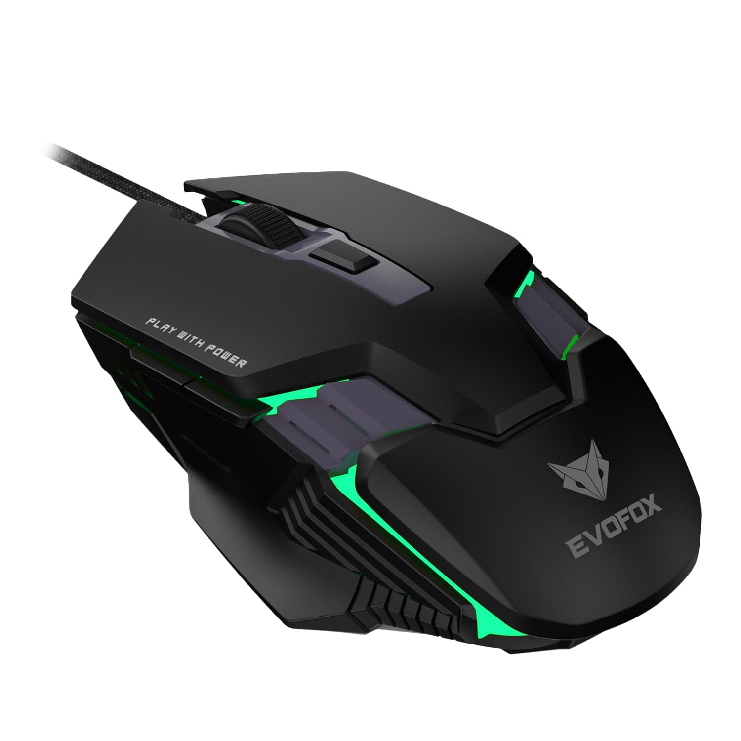 EvoFox Starter Series Spectre USB Wired Gaming Mouse with Upto 3600 DPI Gaming Sensor | 6 Buttons Design | Upto 7 Million Clicks | 7 Colours Rainbow Lighting with Breathing Effect | 1.5m Braided Cable (Black)