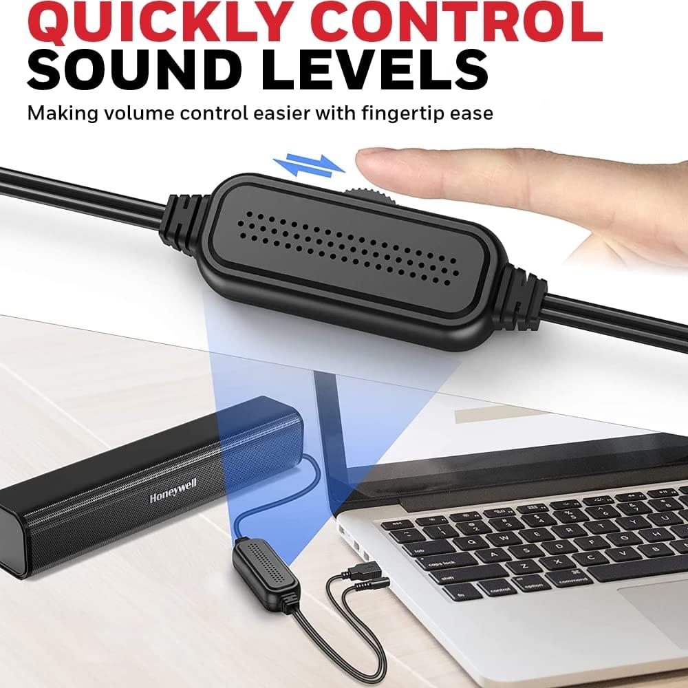 Honeywell Moxie V500 10W Portable USB Wired Soundbar, Speaker for PC,Desktop and Laptop with Volume Control and 3.5 mm AUX,2.0 Channel,52mmX2 Drivers,Plug &Play,2 Yrs Maufacuturer Warranty - Image 4