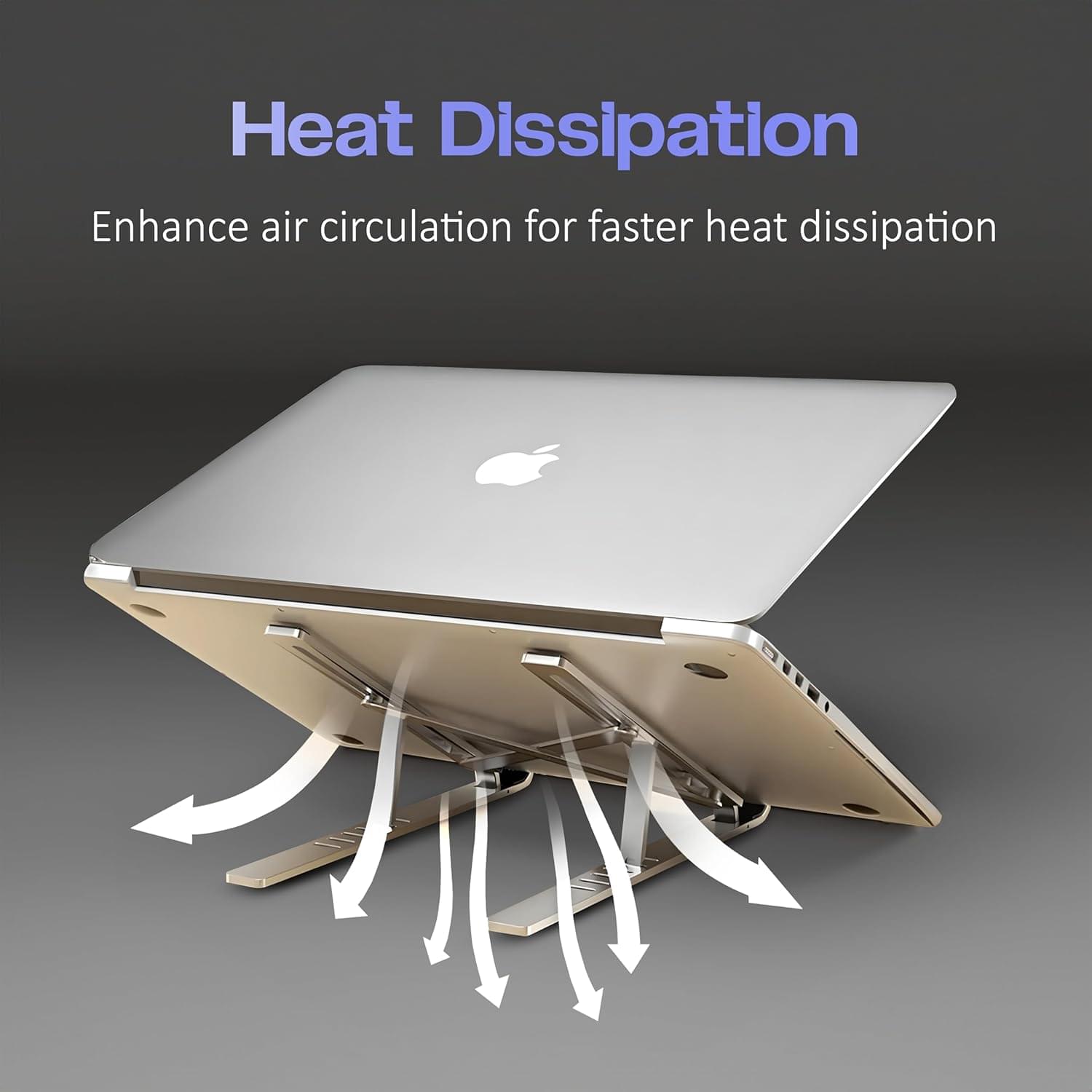 Tygot 6 Angles Adjustable Aluminum Ergonomic Foldable Portable Tabletop Laptop/Desktop Riser Stand Holder Compatible for MacBook, HP, Dell, Lenovo & All Other Notebook (Grey) - Image 4