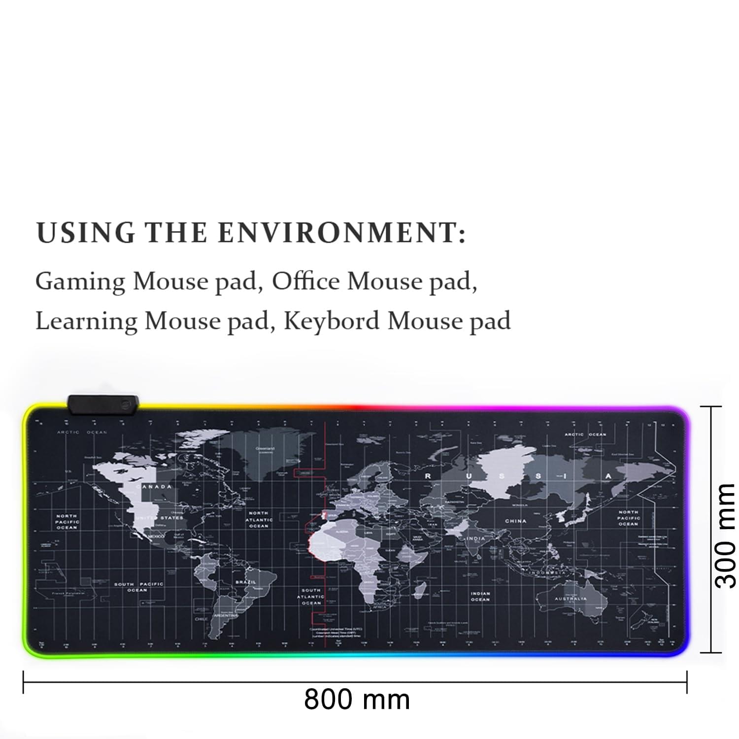 NOVERA (LABEL) RGB Light World Map Anti-Slip Extended Desk Mat Gaming Rubber Stitched Mouse Pad for Laptop and Computer, 800L x 300B mm (Black) - Image 5