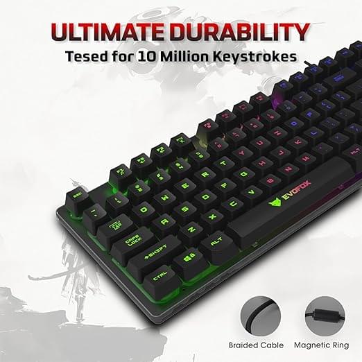 EvoFox Fireblade TKL Semi-Mechanical Gaming Keyboard with Rainbow Backlit& Breathing Effect, Floating Keycaps, 19 Anti-Ghosting & 12 Multimedia Keys, Windows Lock Key, Braided Cable (Black) - Image 4