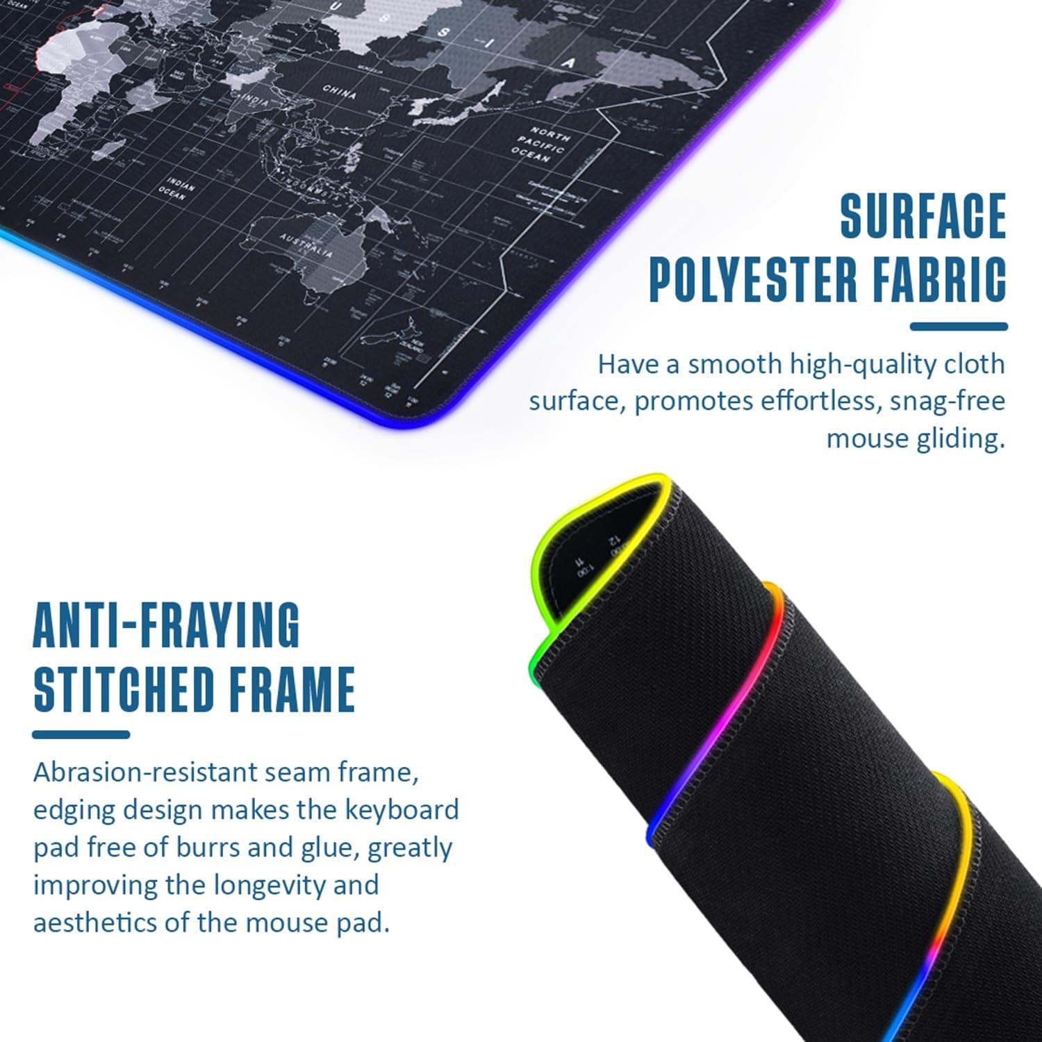 NOVERA (LABEL) RGB Light World Map Anti-Slip Extended Desk Mat Gaming Rubber Stitched Mouse Pad for Laptop and Computer, 800L x 300B mm (Black) - Image 2