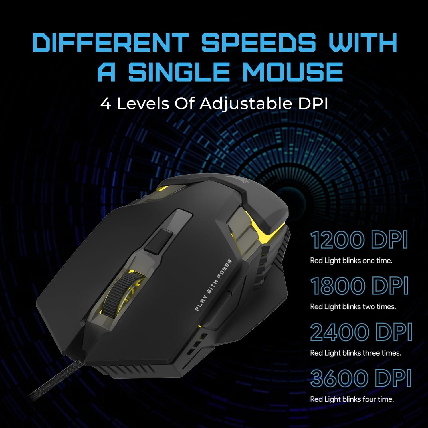 EvoFox Starter Series Spectre USB Wired Gaming Mouse with Upto 3600 DPI Gaming Sensor | 6 Buttons Design | Upto 7 Million Clicks | 7 Colours Rainbow Lighting with Breathing Effect | 1.5m Braided Cable (Black) - Image 6