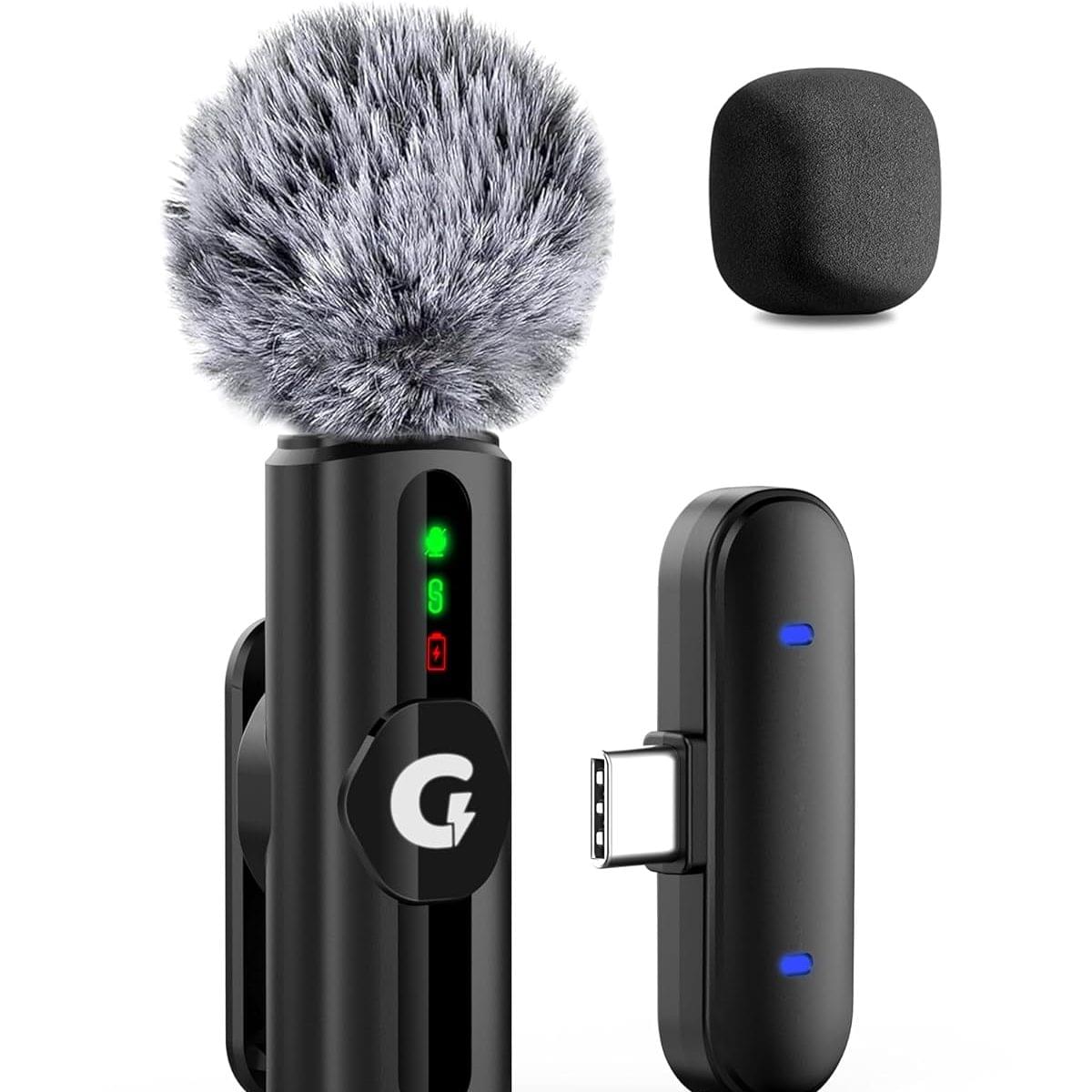 GRENARO Mic for YouTube Wireless, 3-Level Adjustable Noise Reduction Mic Wireless, Wireless Microphone for Youtubers with LED Indicator Light (Single Channel Type-C Port Version)