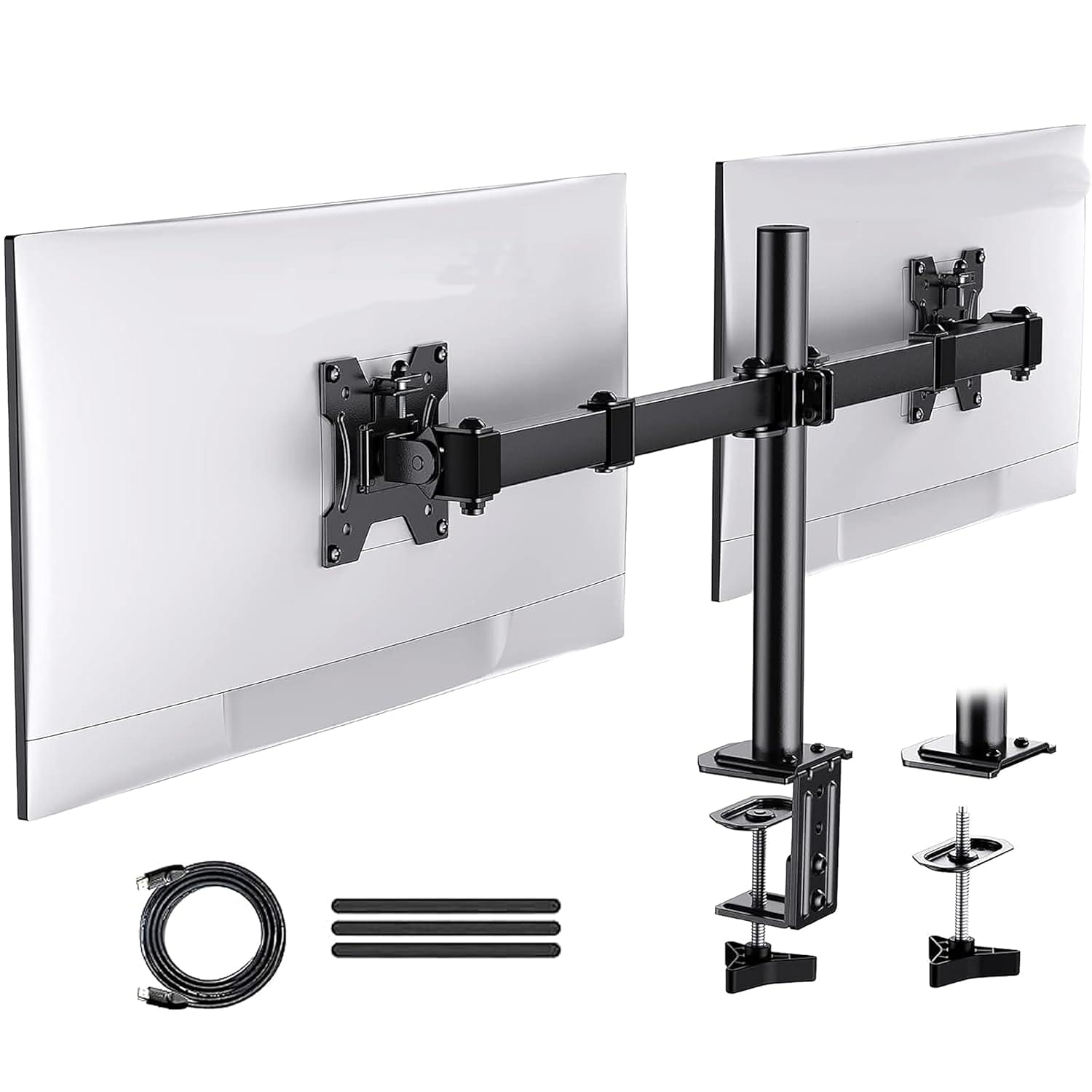 Lions Head Dual Monitor Desk Mount, Heavy Duty Fully Adjustable Steel Stand, Holds 2 Computer Screens up to 32 inch with HDMI 3 welgo Strap Stand Weight 3 kg Self Installation