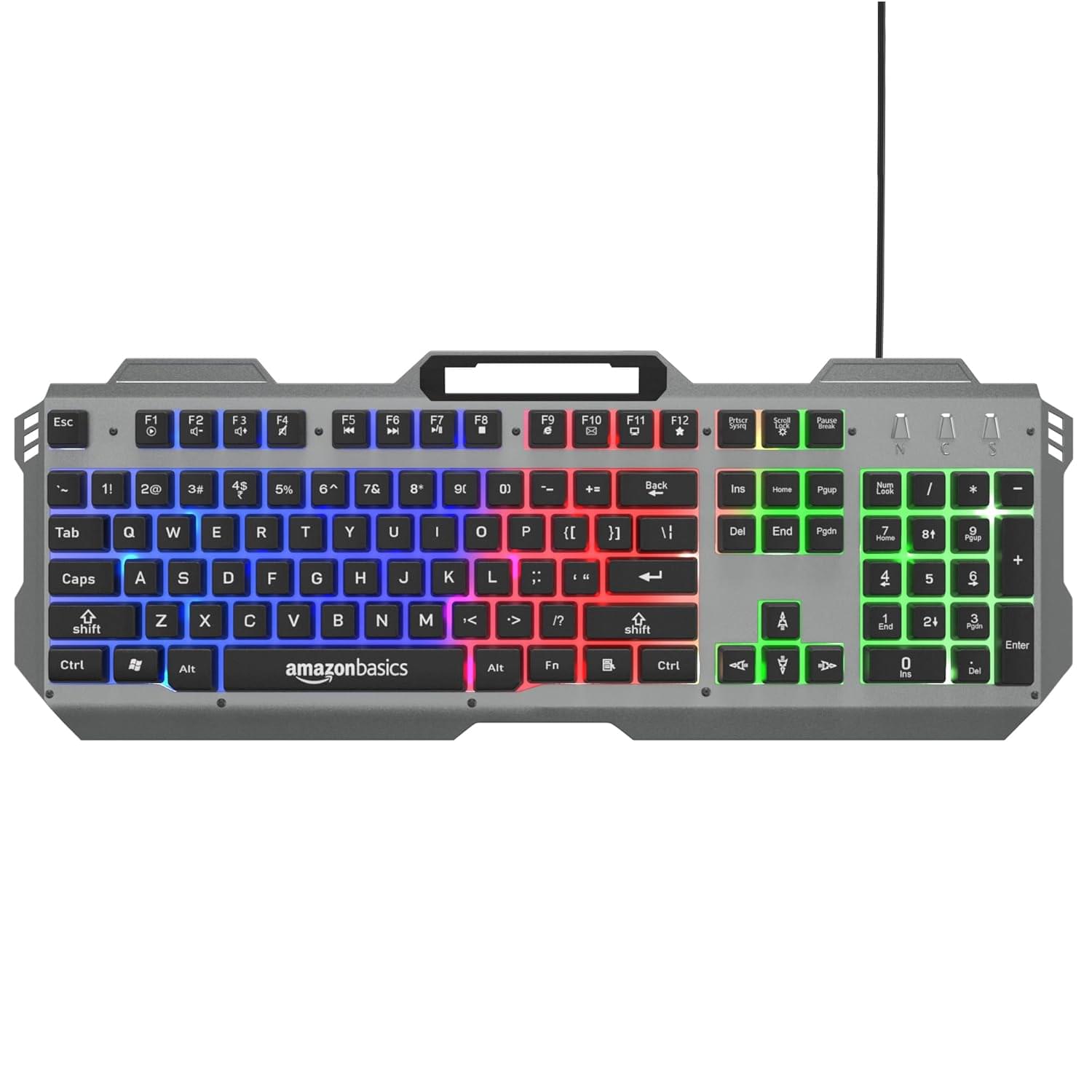 amazon basics USB Gaming Keyboard with Multicolour LED Effect | 12 Multimedia Keys |4 LED Modes