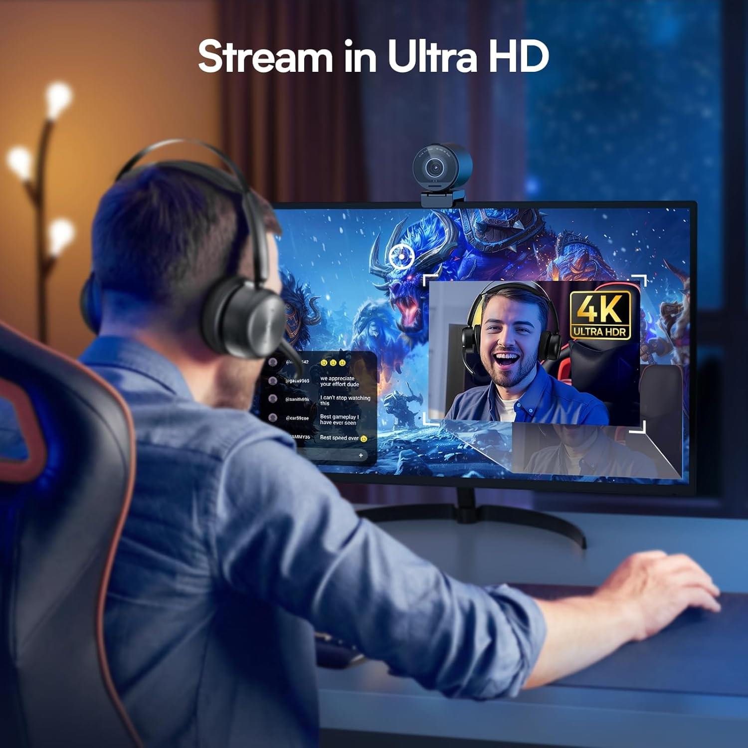 eMeet S800-4K Webcam for Streaming, Sony 1/2'' Sensor, Supports HDR, PDAF&TOF Dual-autofocus, 1080P@60fps, 2 Noise-Cancelling Mics, 40°-73° FOV, Perfect for Live Streaming&Online Meetings - Image 5