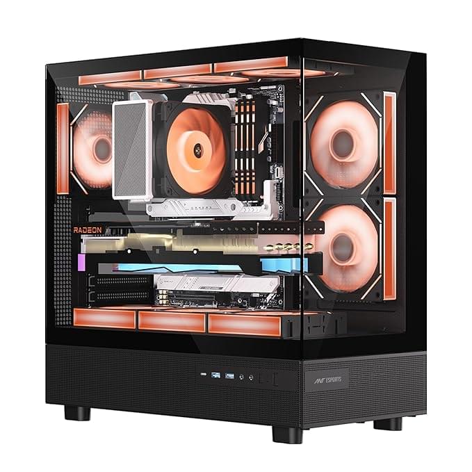 Ant Esports Crystal X6 ATX Mid-Tower Computer Case/Gaming Cabinet with Type-C - Black | Support ATX, Micro-ATX, Mini-ITX | Pre-Installed 6 ARGB Infinity Mirror Fans | Dual Front Panel (Mesh/Glass)